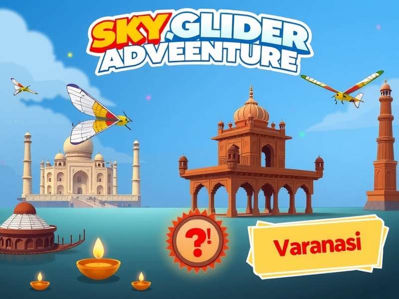 Sky Glider Adventure Official Banner featuring Indian landmarks like Taj Mahal, Gateway of India, and festival elements