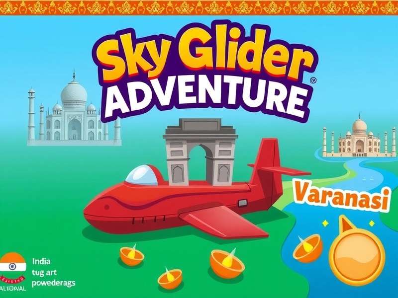 Sky Glider Adventure Gameplay showing the Varanasi level with Ganges Ghats, floating diyas, and a Chai Boost power-up